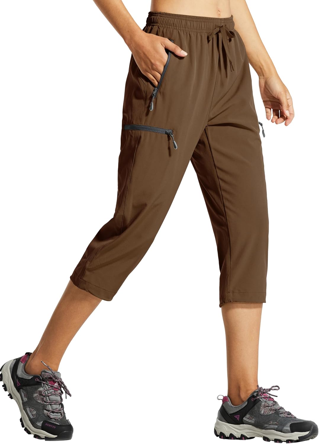 Detalle de Libin Women’s Lightweight Quick-Dry Cargo Capri Pants with Zipper Pockets