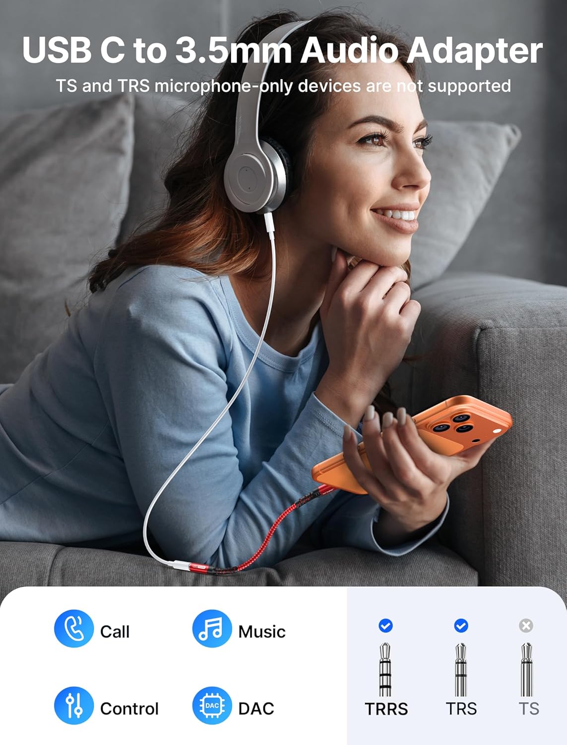 Thumbnail 1 de JSAUX USB C to 3.5mm Headphone Jack Adapter: DAC‑powered audio on USB‑C devices