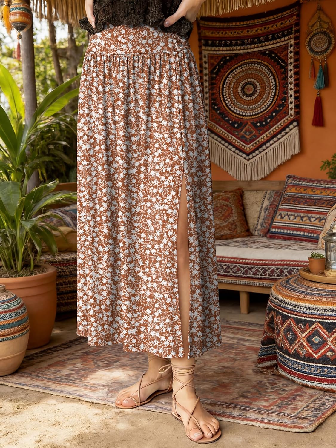 Thumbnail 1 de ANRABESS Women’s Boho Floral Maxi Skirt with Side Slit (Loose Fit)
