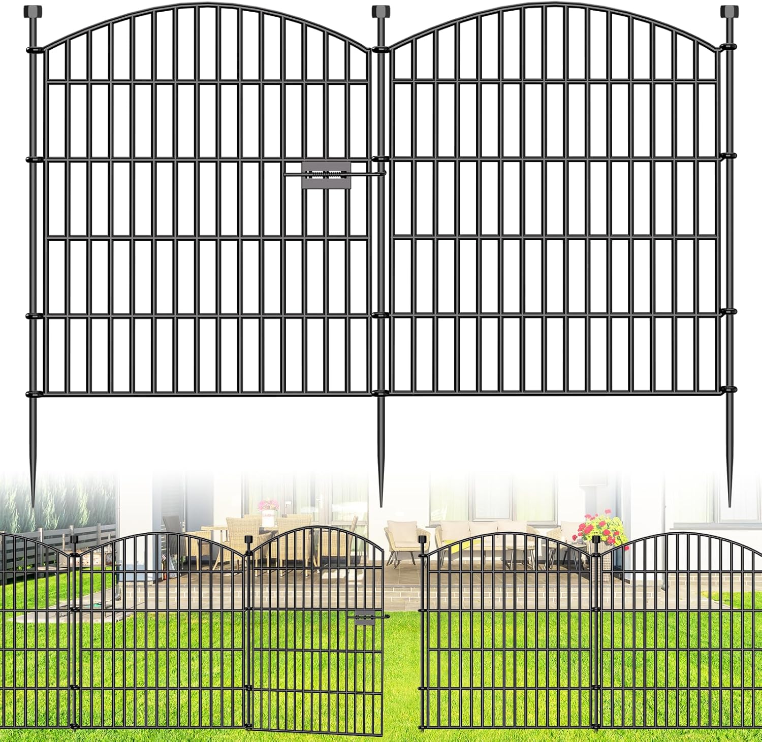 10-Panel Decorative Garden Fence with Gate (81.3 cm H x 7.2 m L) – No Dig Dog & Rabbit Barrier for Yard Borders