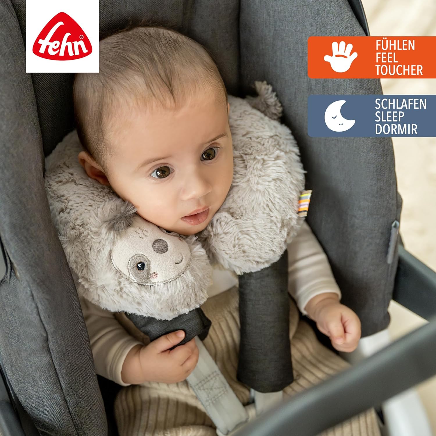 Thumbnail 1 de Fehn Nackenstütze Faultier – Nackenkissen mit Tierapplikation für Auto, Babyschale und Kinderwagen