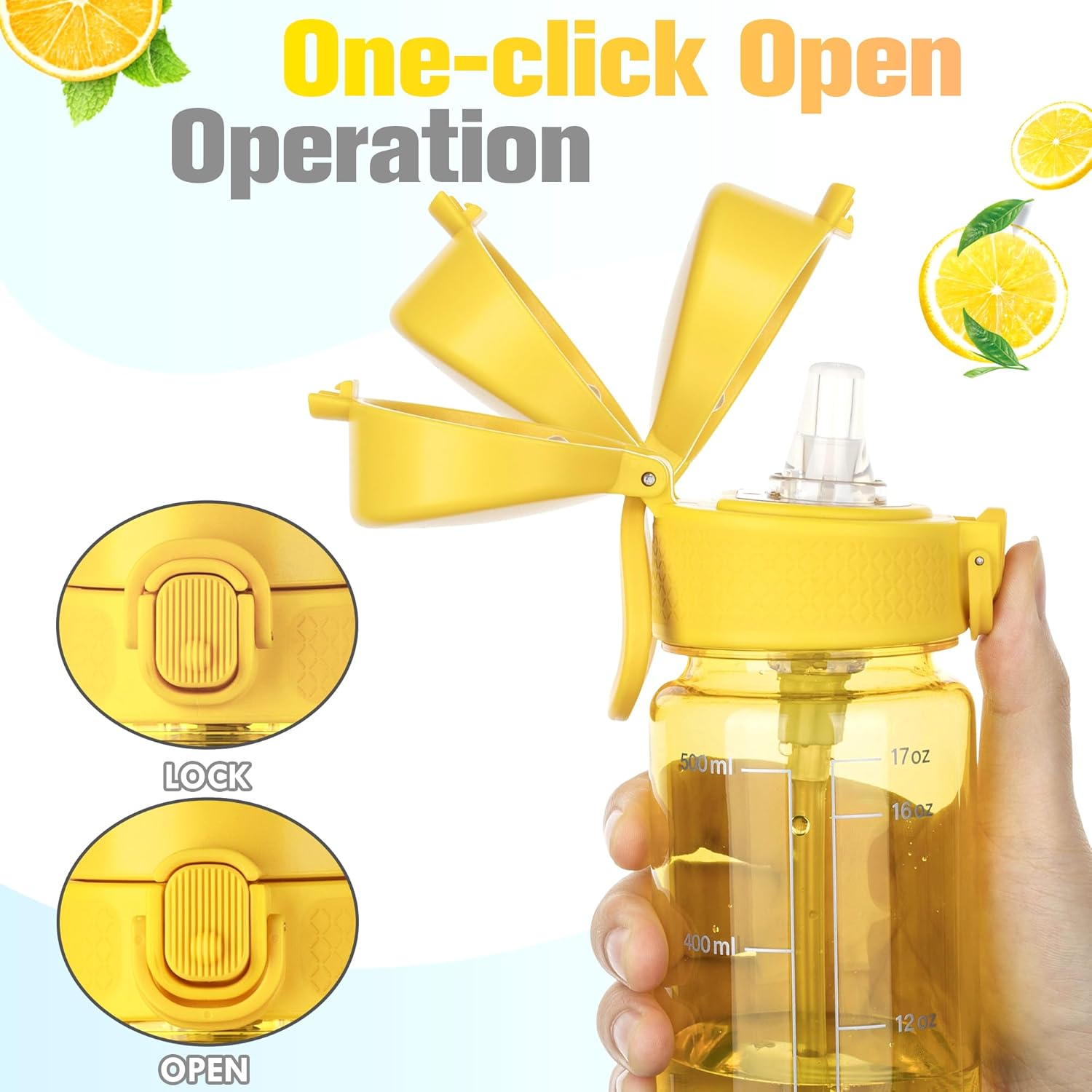 Thumbnail 2 de GOPPUS 500ml Clear Tritan Water Bottle with Straw, Flip Top Lid & Carry Handle