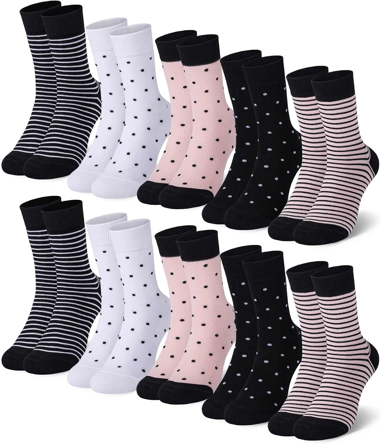 Detalle de Falechay 10 Paar Damen Sportsocken mit Punkt-Streifenmuster (Baumwolle) 35-42