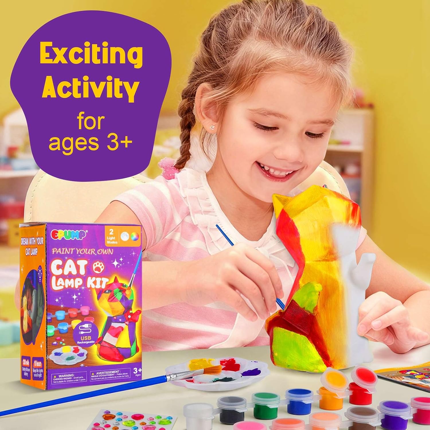 Detalle de EPUMP Paint Your Own Cat Lamp Kit (Rechargeable 1200mAh) with 2 Light Modes