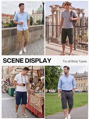 Thumbnail 5 de TACVASEN Men's 100% Cotton Casual Military Elastic Capri Cargo Shorts (Black, 34 2XL)