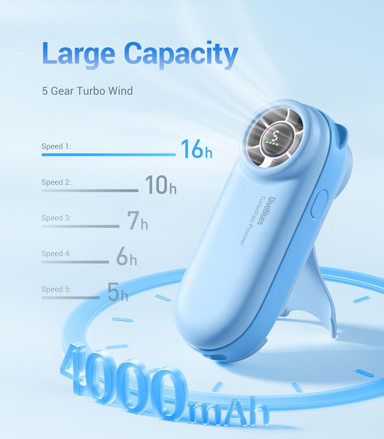 Thumbnail 3 de Diveblues Portable Handheld Turbo Fan: 4000mAh, 5 Speeds, Up to 16 Hours