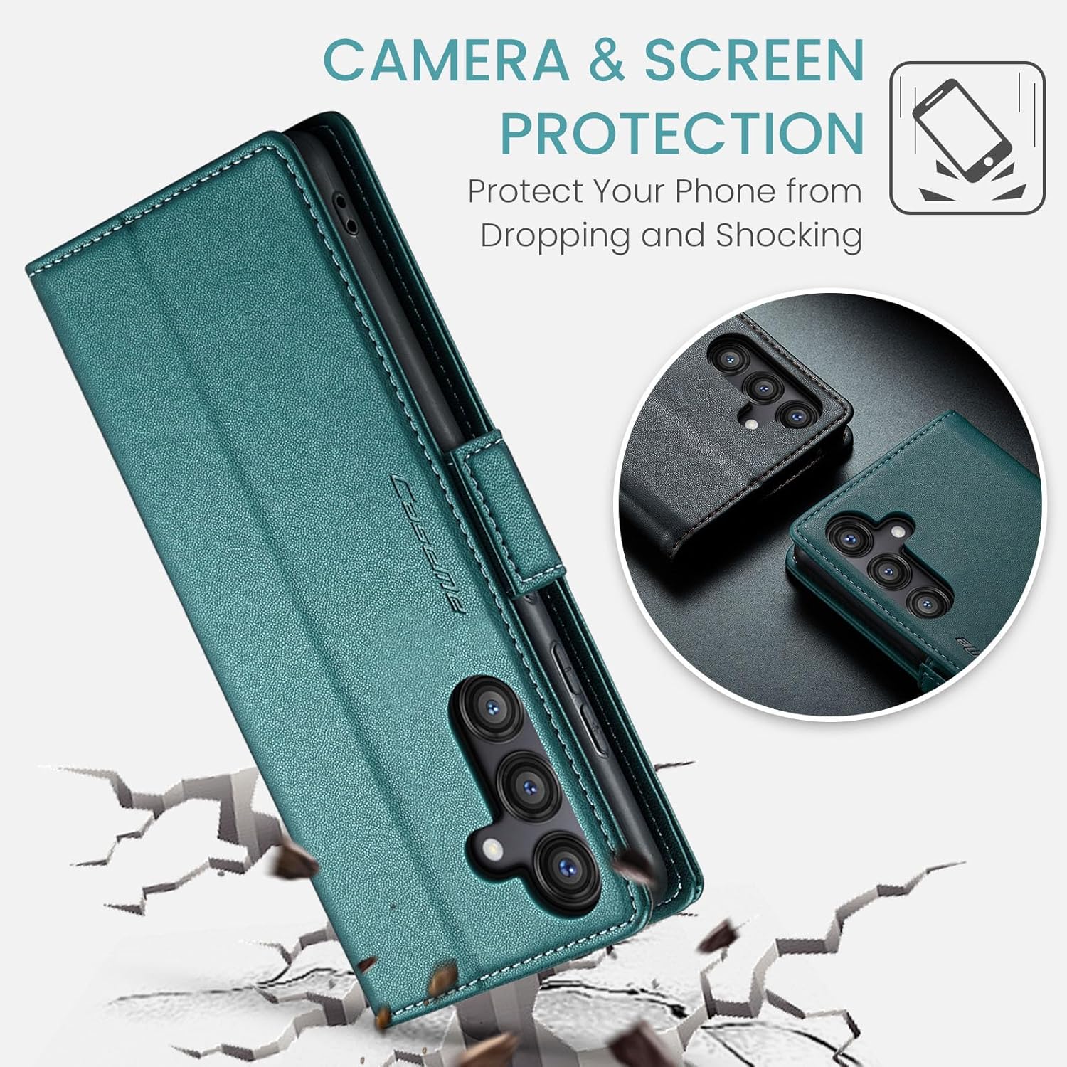 Thumbnail 5 de QLTYPRI Hülle für Samsung Galaxy S24 FE – Vintage Leder Wallet Case mit RFID-Schutz, Grün