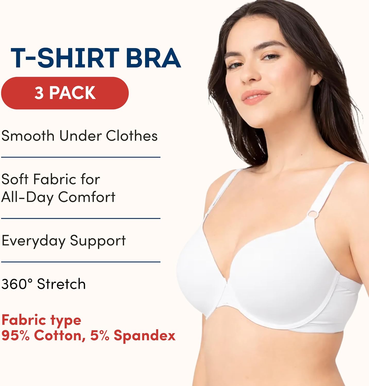 Detalle de Fruit of the Loom Women's Smooth Cotton T-Shirt Bra - Ultra-Soft, Flexible, and Invisible Under Tees