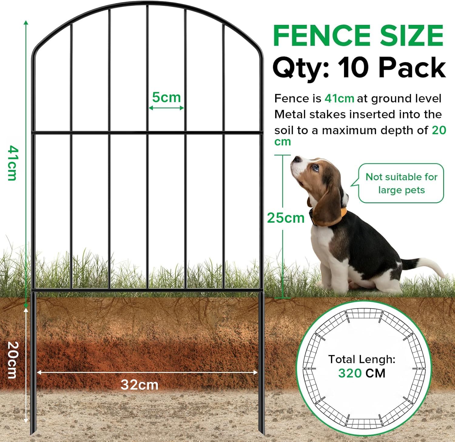 Thumbnail 1 de WELDUN Garden Fence 320cm x 61cm – 10 rustproof metal panels for animal barriers, borders & patios