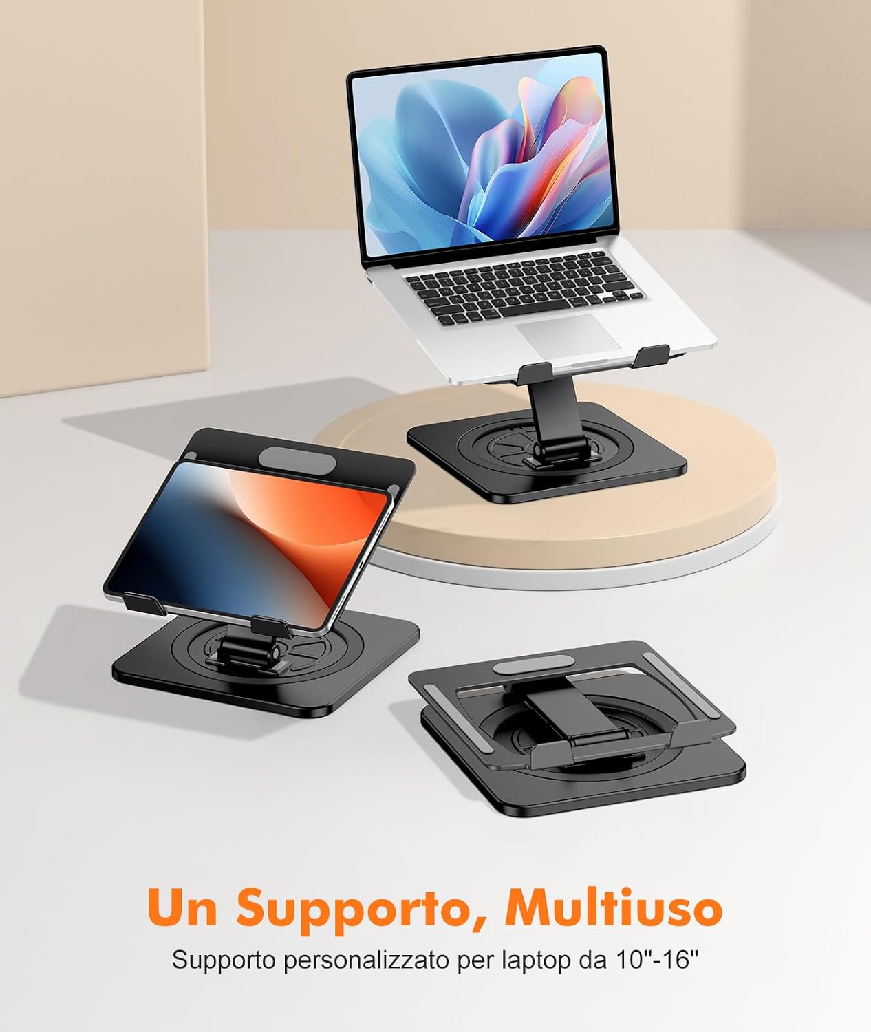 Detalle de EOIWUY Supporto PC Portatile 360°: supporto in alluminio regolabile e pieghevole per notebook da 10–16