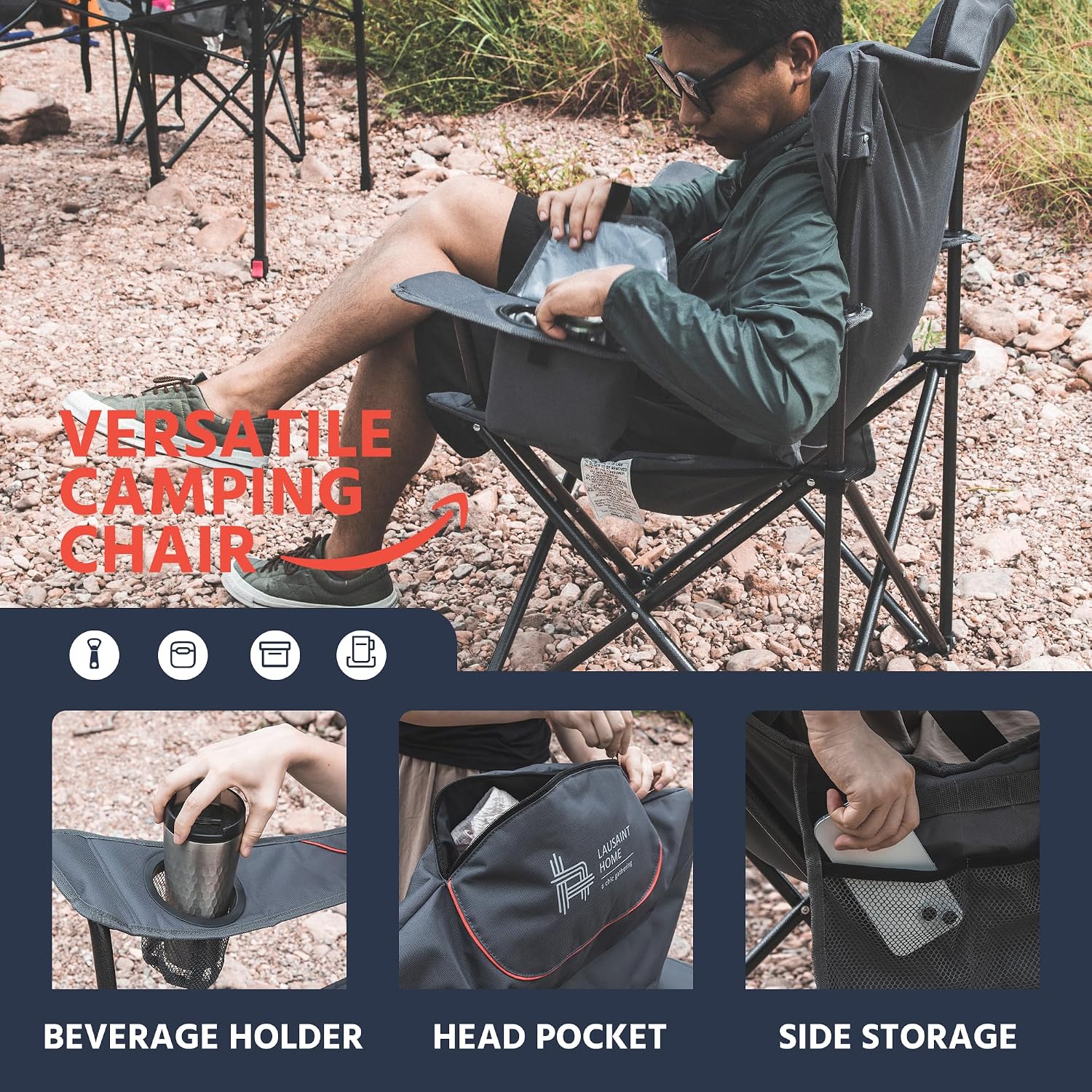 Thumbnail 2 de OUTSIDER Folding Camping Chair: Heavy-Duty, Oversized Outdoor Chair for 160kg Capacity