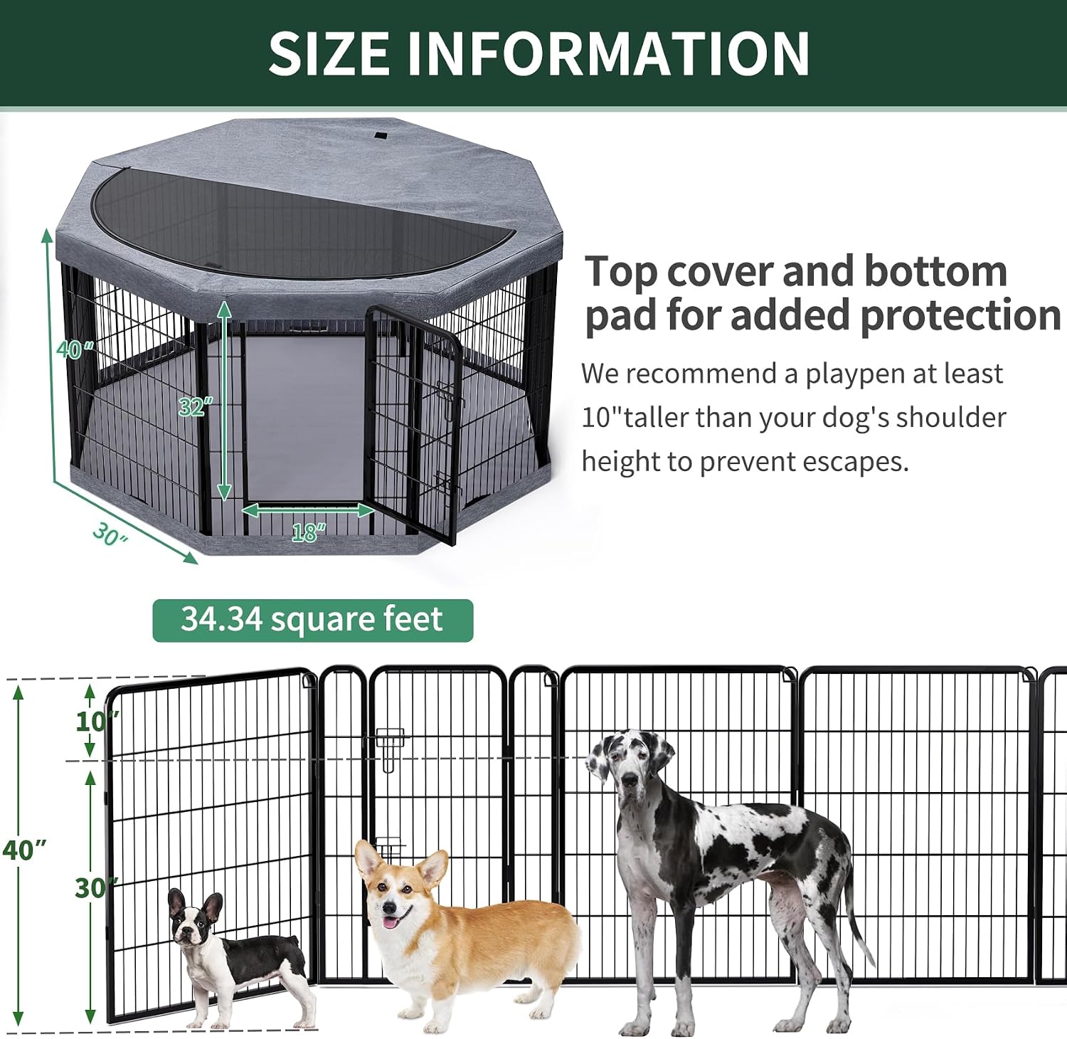 Detalle de PETIME Dog Playpen, 40-Inch Height