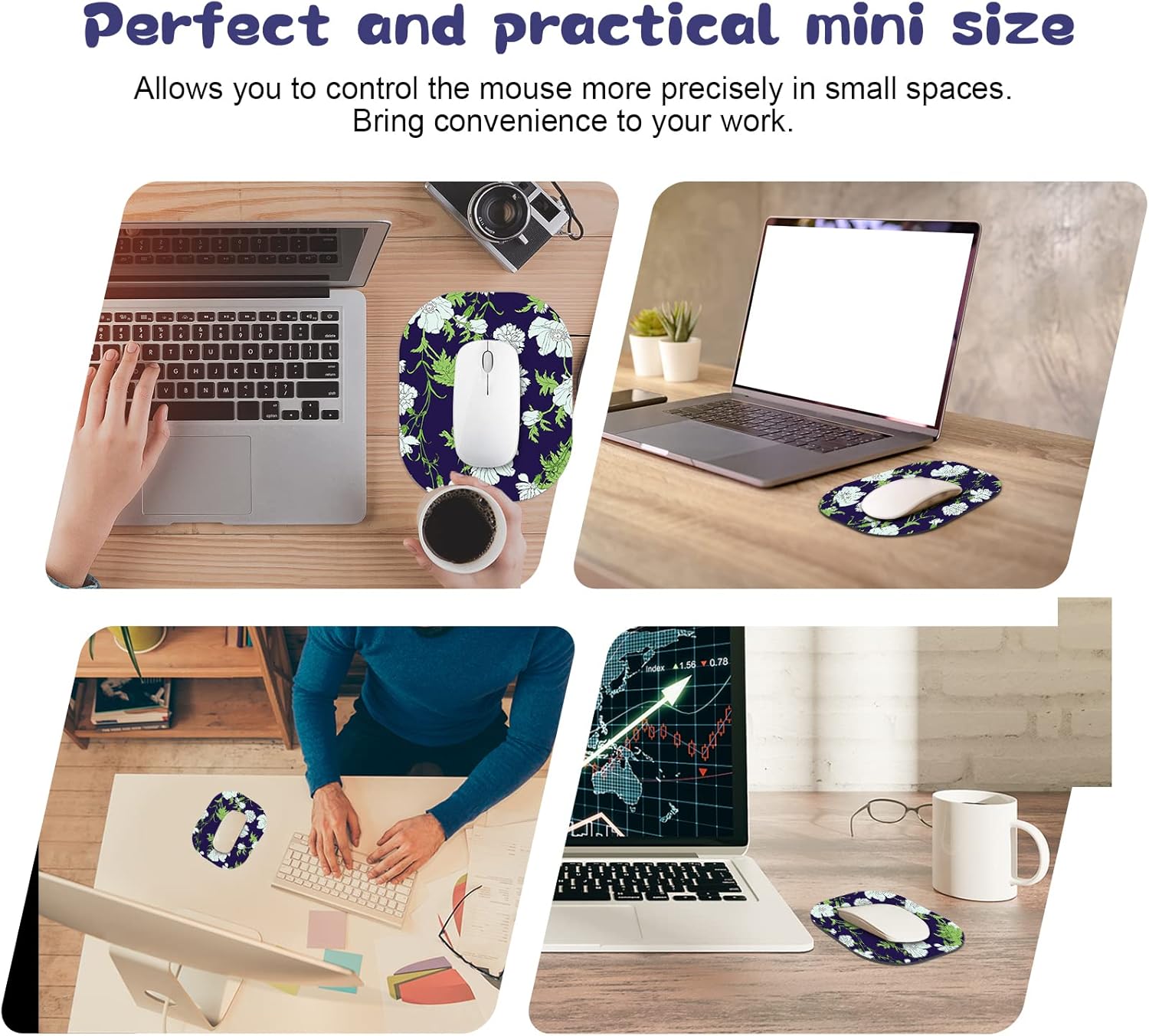 Detalle de Mouse Mat, Non-Slip Small Mouse Pad – Flowers Design (6x7x0.12 Inch), Mini Desk Pad for Travel and Home