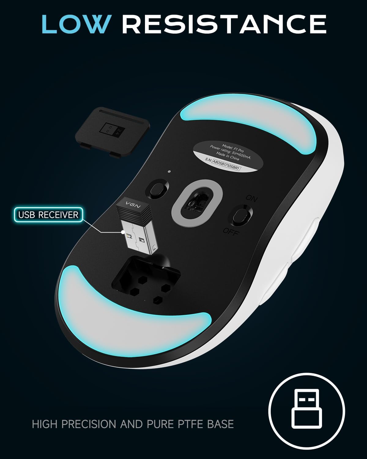 Thumbnail 6 de VGN Dragonfly F1 Pro Wireless Gaming Mouse (49g, PAW3395, up to 26K DPI) — White