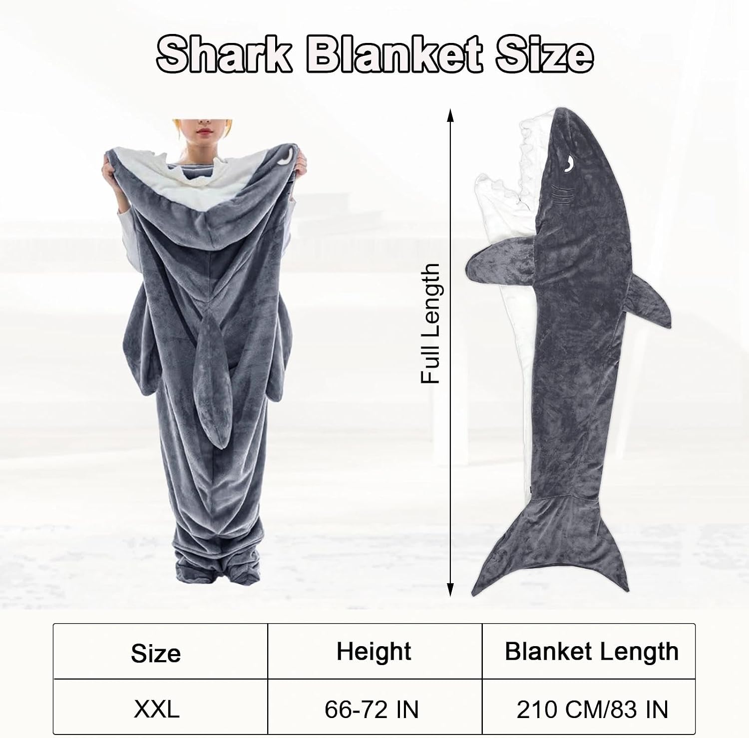 Detalle de LANSKYWARE Wearable Shark Blanket, Gray XXL Facecloth Onesie with Hood