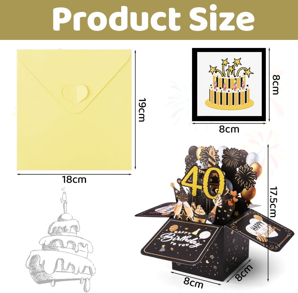 Detalle de OFFCUP Biglietto auguri 3D “40 Anni” con busta e carta, pop-up per compleanno