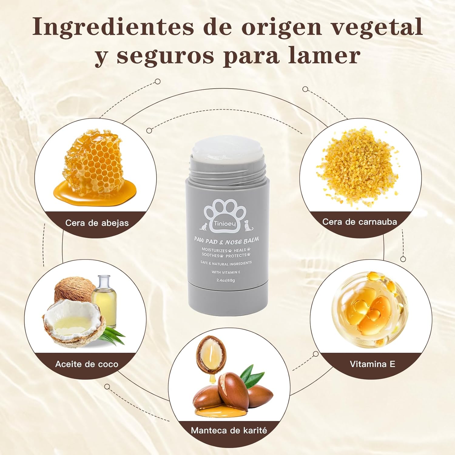 Detalle de Tinioey Crema Almohadillas para Perros (68g) – Natural y Segura, Protector de Patas, Nariz y Codos
