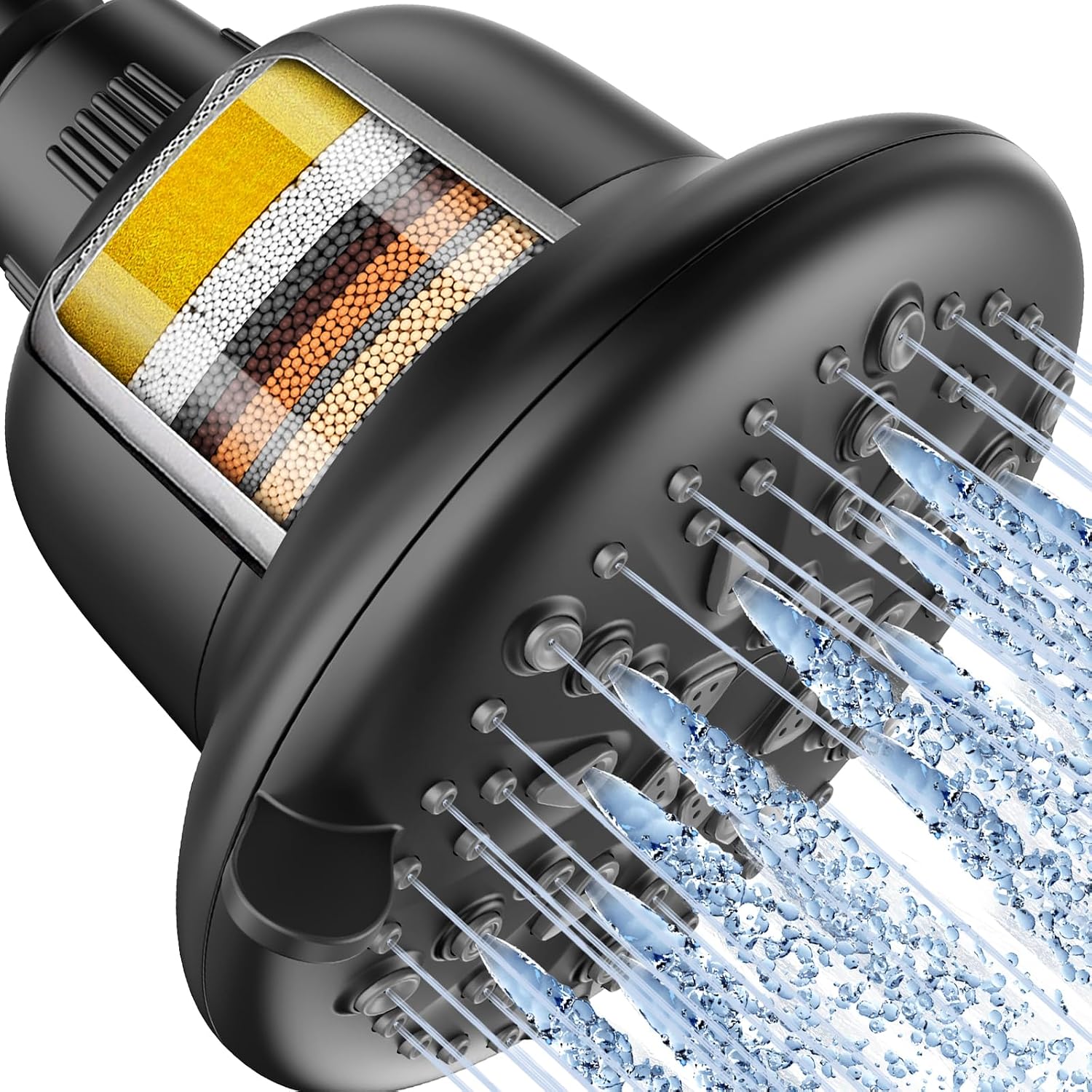 Detalle de Cobbe KDPA001 Filtered Shower Head, 7 Spray Modes, 16-Stage Filter, Matte Black