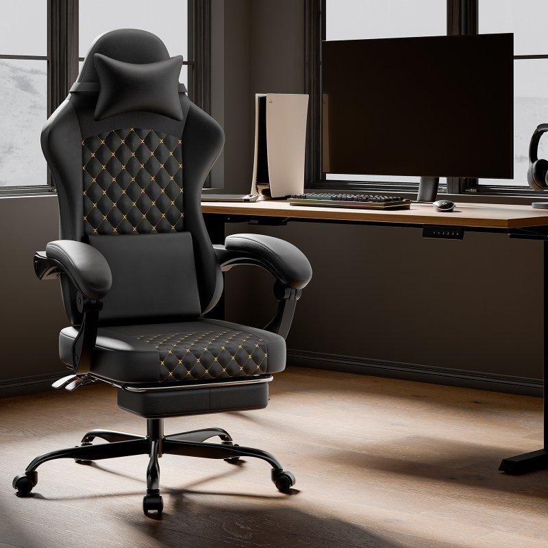 Detalle 2 de Rolipo W3298 silla gaming ergonómica con masaje y reposapiés, PVC negro