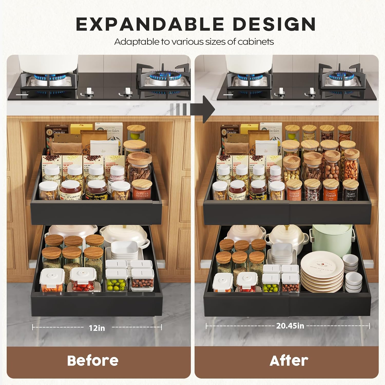 Detalle 2 de Seinloes 2 Pack Pull-Out Cabinet Organizer 21" Deep 〉 Cabinet Organizers 📦))