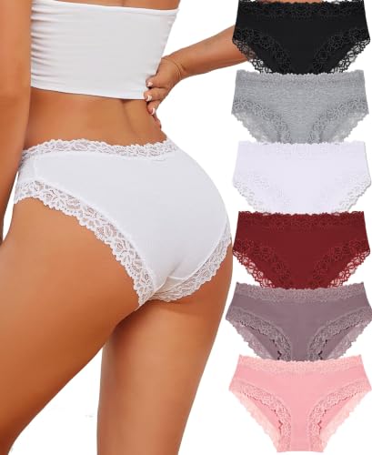 Detalle de ALL OF SHE: 6 Slip Brasiliana da Donna in Cotone con Pizzo Morbido, Vita Bassa