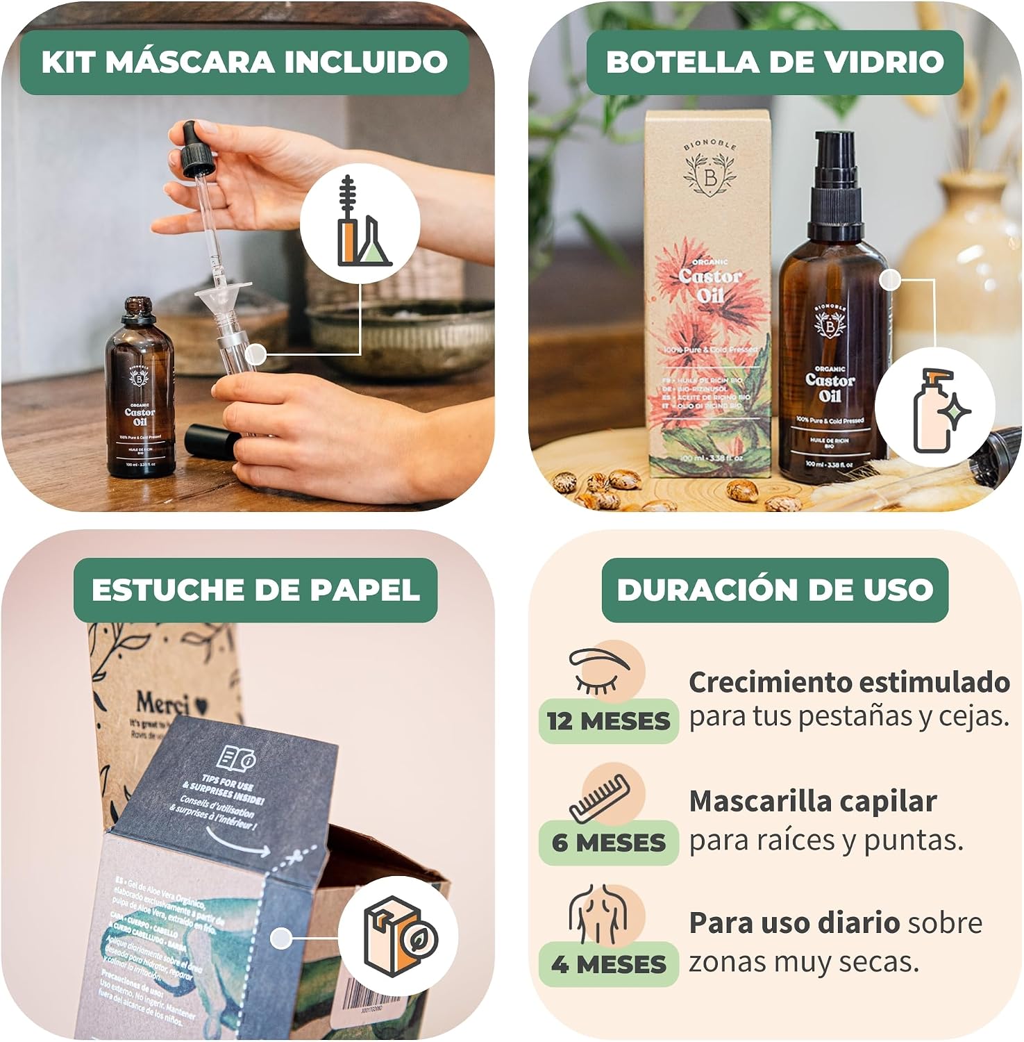 Thumbnail 3 de Bionoble Aceite de Ricino Orgánico 100ml 🌿 Para Cabello y Pestañas
