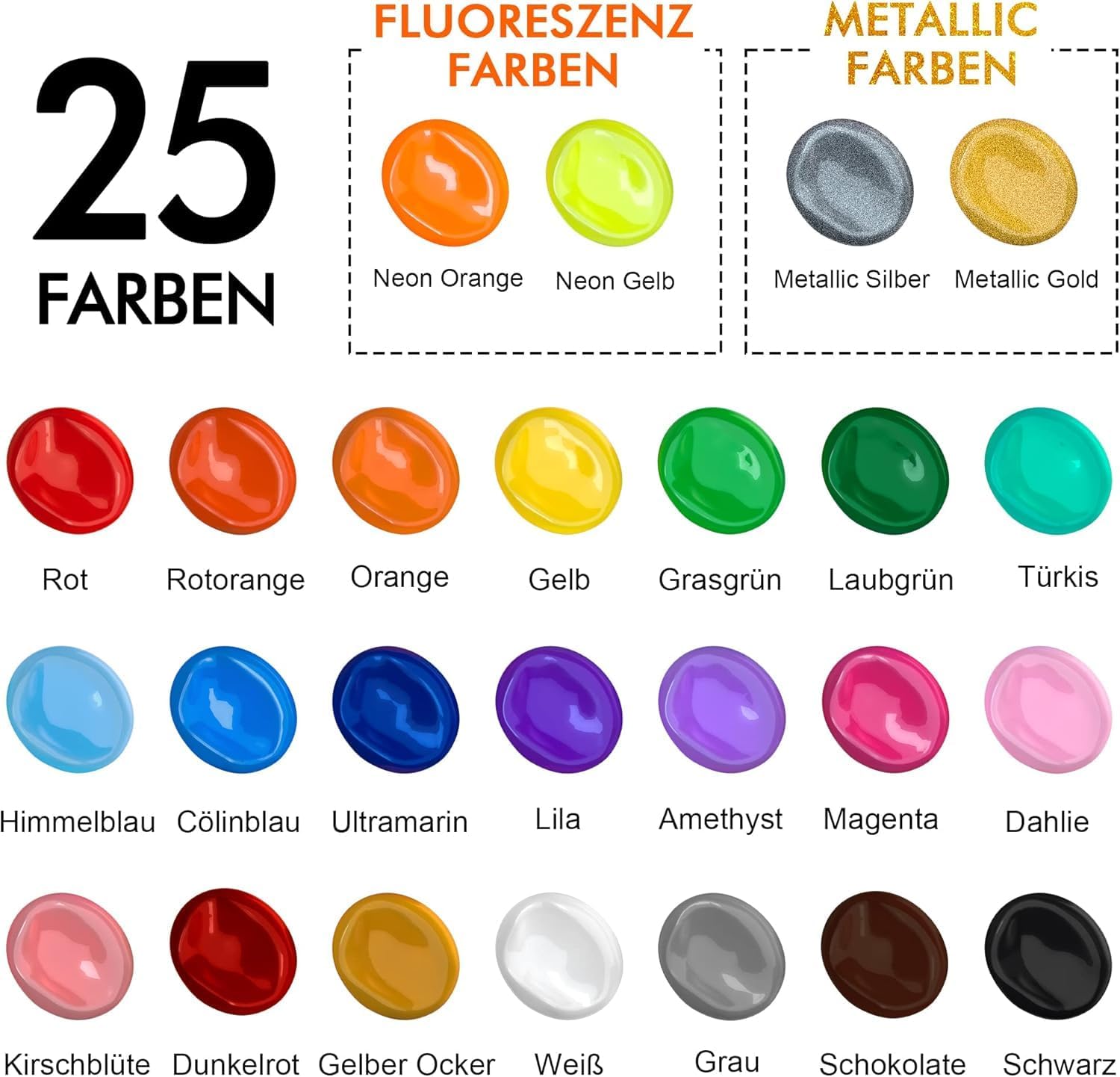 Thumbnail 1 de Shuttle Art Acrylfarben-Set, 25 Farben (60 ml) – reich pigmentiert, wasserfest auf Leinwand, Holz, Keramik
