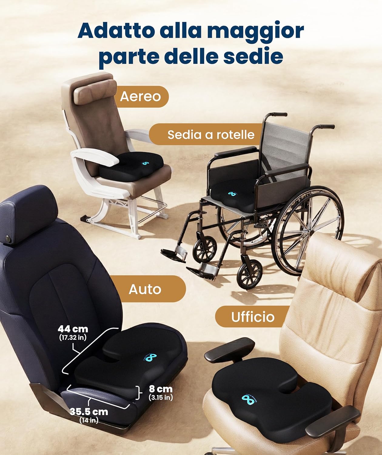 Thumbnail 4 de Everlasting Comfort Cuscino Seduta Memory Foam – supporto ergonomico a U per ufficio, auto e viaggio (Grande, Nero)