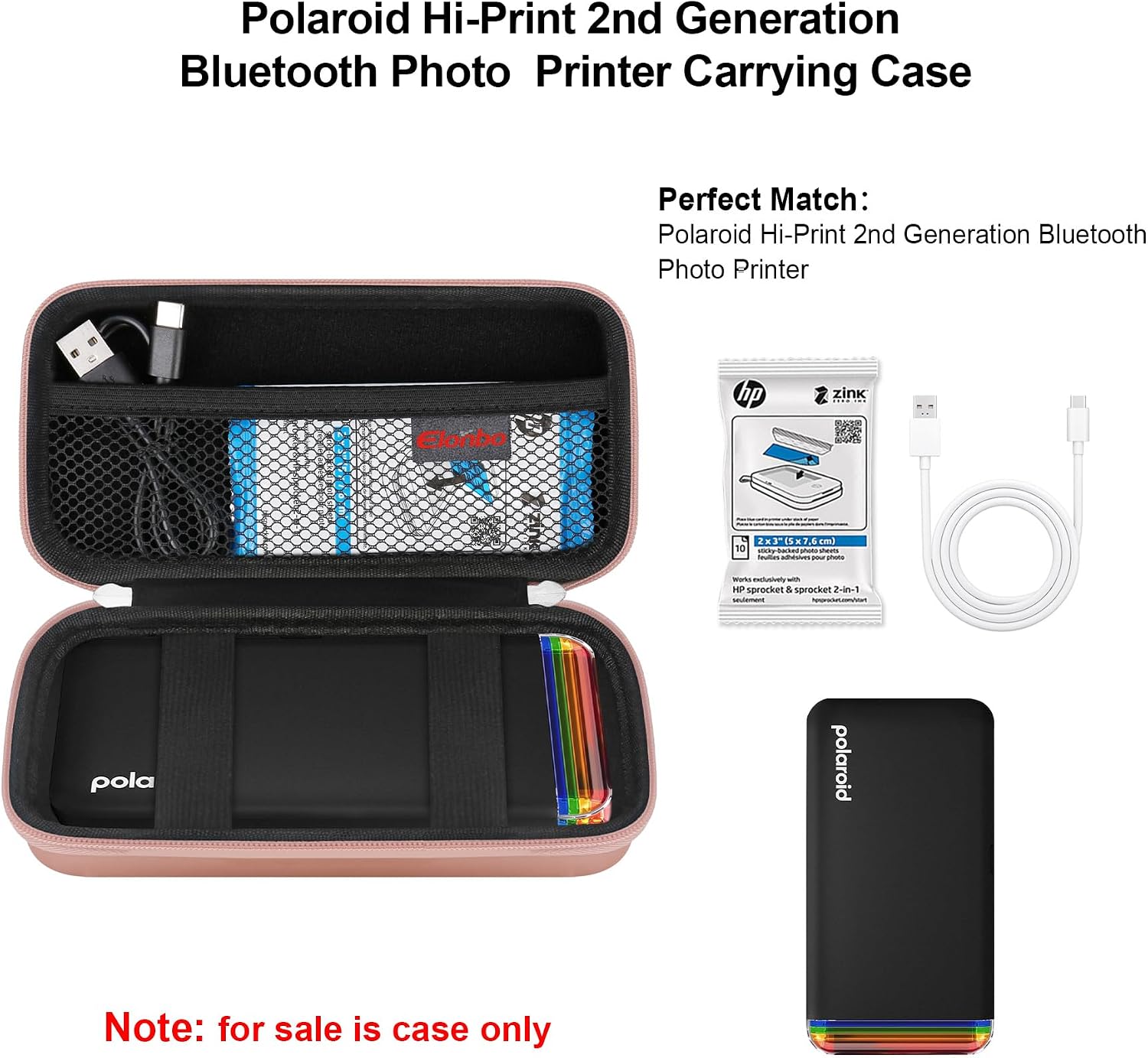 Thumbnail 1 de Elonbo Carrying Case for Polaroid Hi-Print + Paper Bundle (2nd Generation) – Travel Protective Bag, Rose Gold