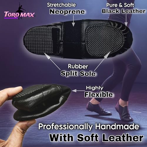 Thumbnail 3 de TOROMAX Slip On Jazz Dance Shoes - Black Leather, Neoprene Split Sole for Kids (Size 13, Black) NPB1