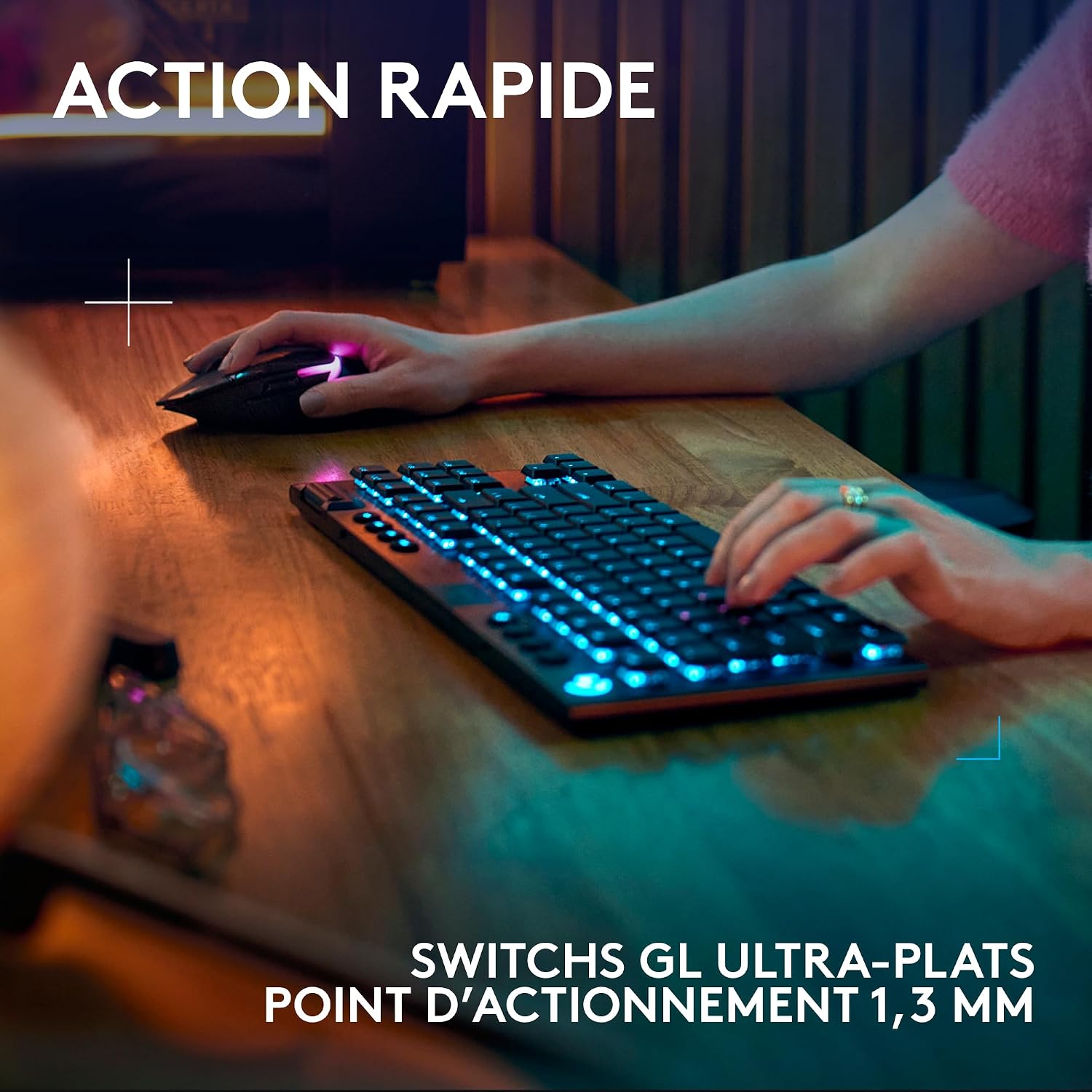 Detalle de Logitech G G915 X LIGHTSPEED TKL Clavier gaming sans fil ultra-plat, FRA AZERTY – GL Clicky Blue