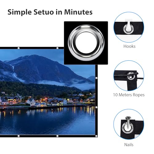 Detalle de Pantalla Proyector LEORFI 100'' (227x127 cm) – 16:9, 4K/Full HD, Portátil y Doble Cara para Cine en Casa y Exterior