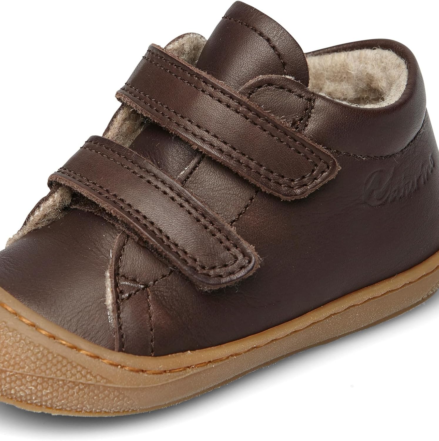 Detalle de Naturino Chaussures Premiers Pas en Cuir doublés en Laine — Marron foncé, 18