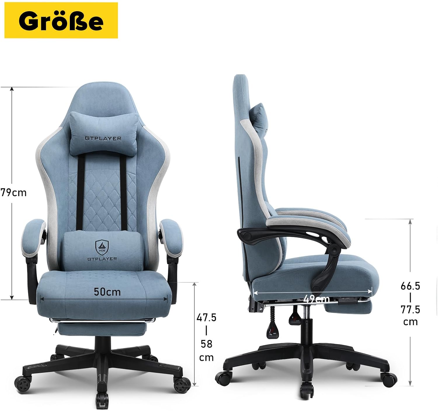 Detalle de GTPLAYER LR002-XIN-25 Gaming Chair, Light Blue Fabric, Footrest and High Back