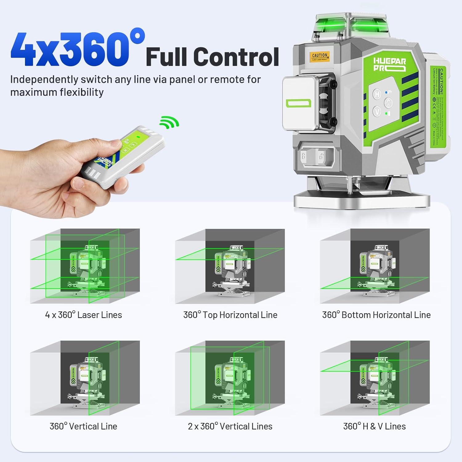 Thumbnail 6 de Huepar Pro Outdoor Laser Level mit Empfänger (4D, grüner 360° Kreuzlinienlaser) – selbstnivellierend
