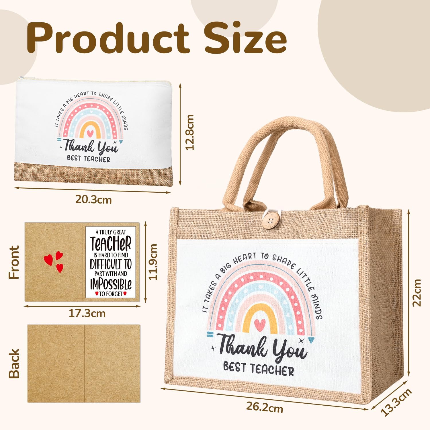 Detalle de iZoeL Thank You Teacher Gifts Set: Jute Tote, Cards & Keyring