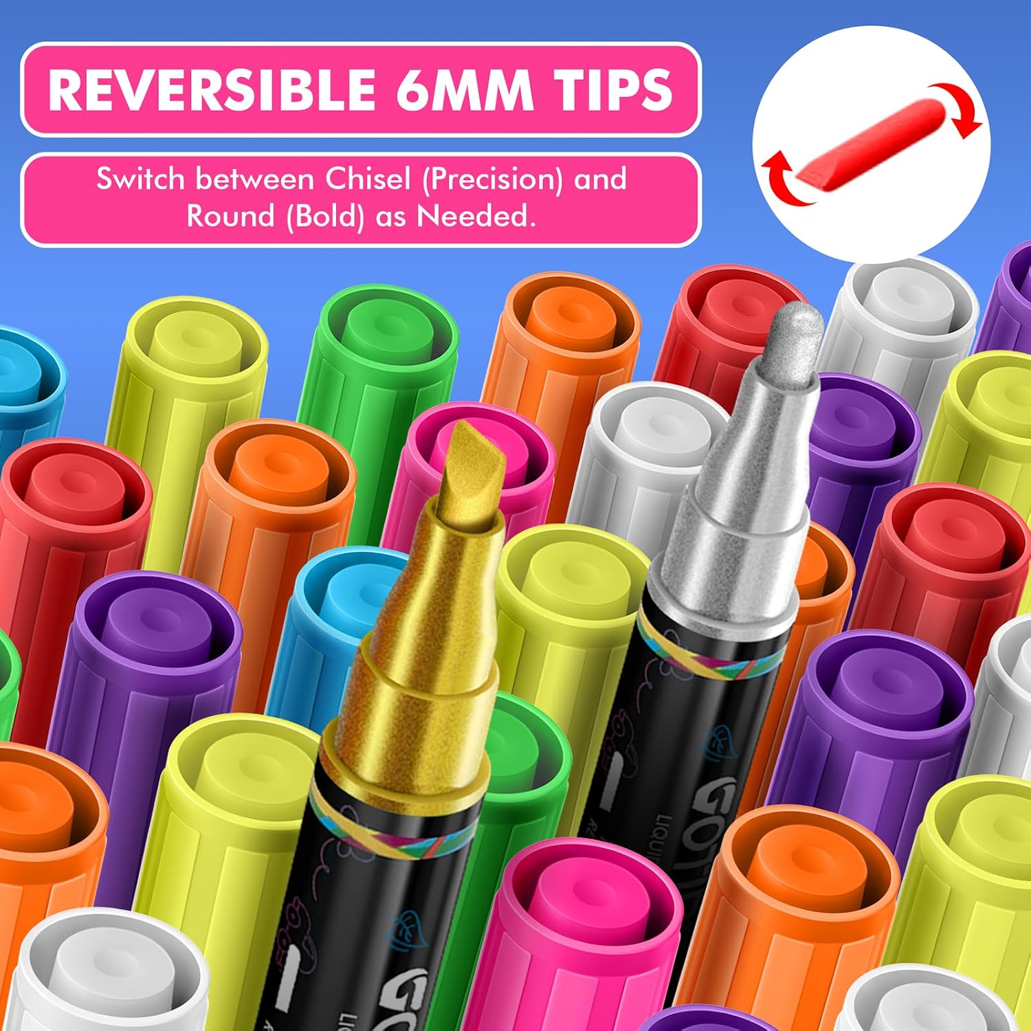 Detalle 1 de GOTIDEAL Liquid Chalk Markers, 10 Colors, 6 mm Reversible Tips