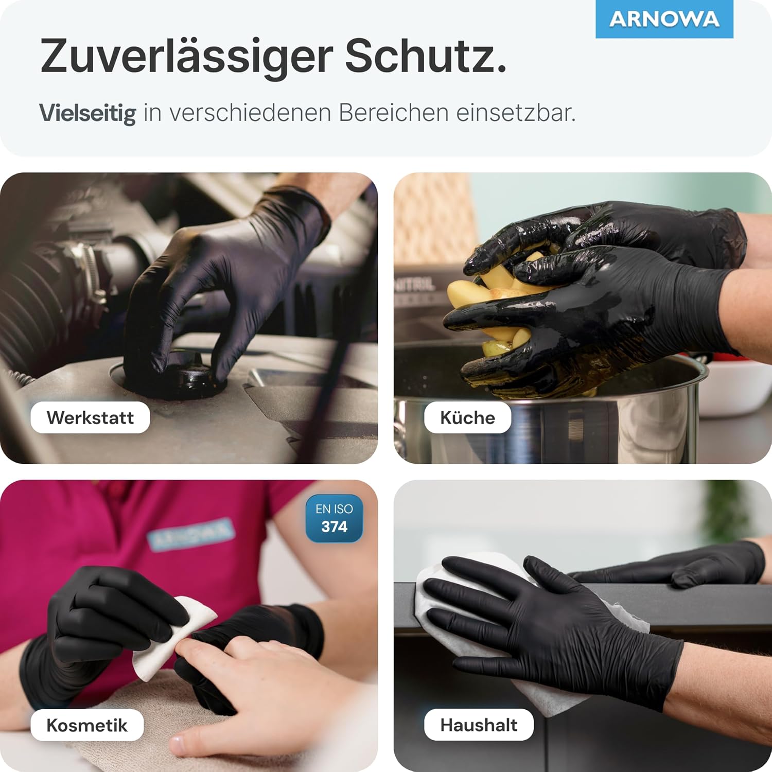 Thumbnail 2 de ARNOMED Einweghandschuhe Nitril Midnight Black (puderfrei, latexfrei) – Größe M, 100er-Box