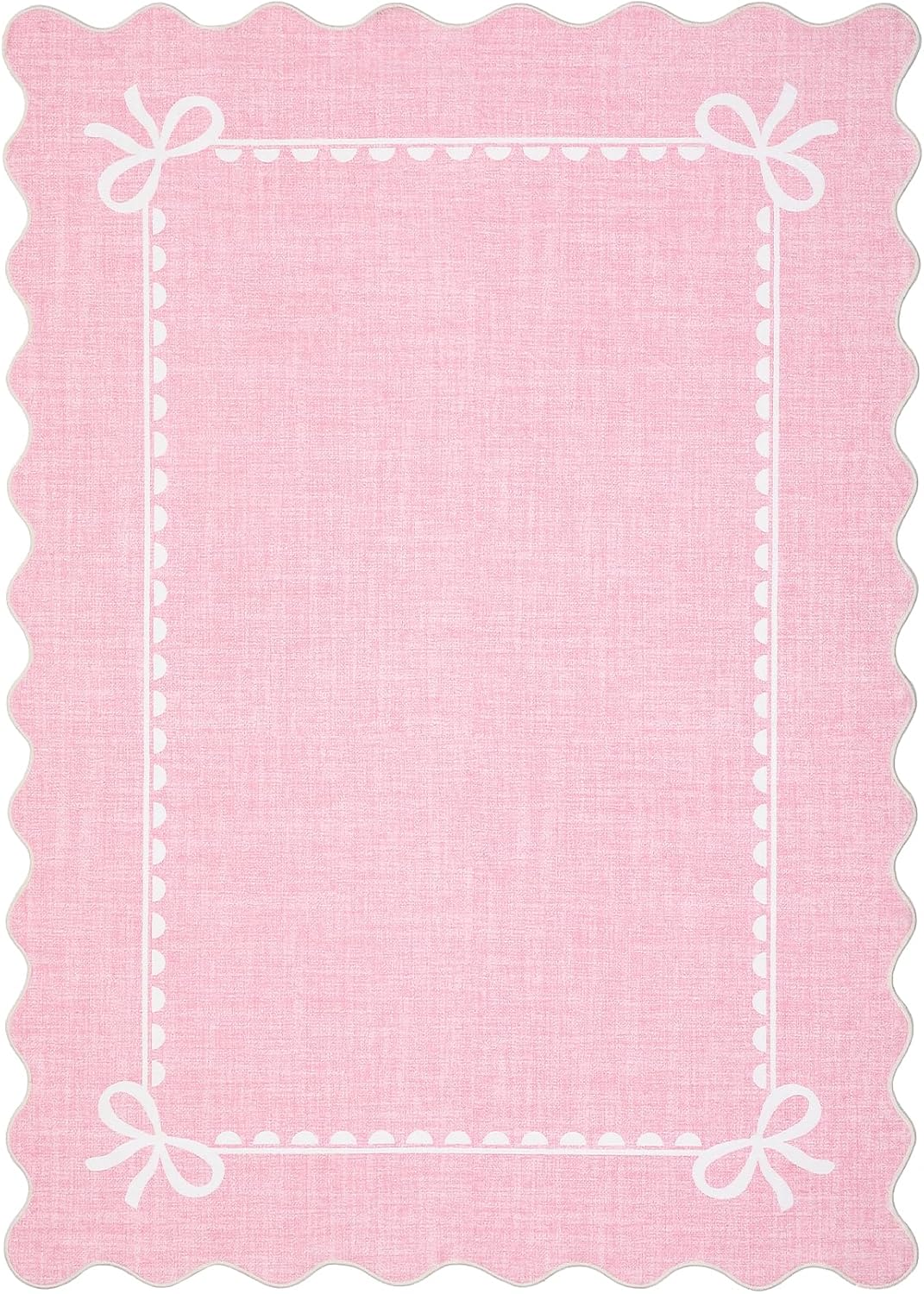 Thumbnail 3 de GarveeHome Scalloped Bow Rug 8x10 in Soft Pink — Non-Slip, Washable for Living Room, Nursery, and Dorm