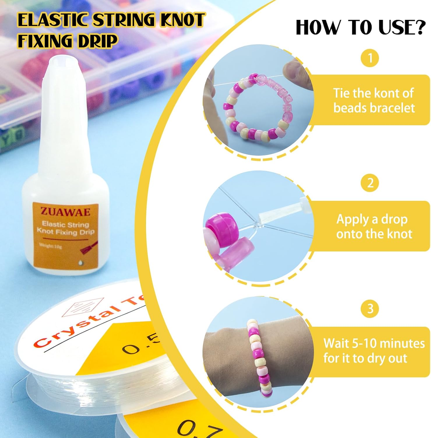 Detalle de ZUAWAE Stretchy Bracelet String Elastic Cord Kit, 6 Round Sizes and Flat Cord