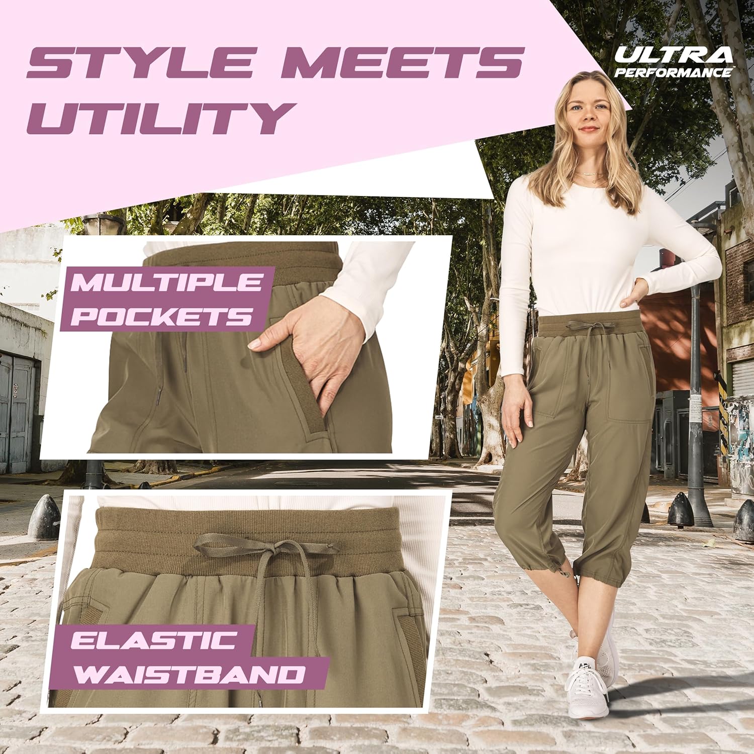 Thumbnail 2 de Ultra Performance Capri Pants for Women 2 Pack — Cargo Capris, Moisture-Wicking & Stretchy