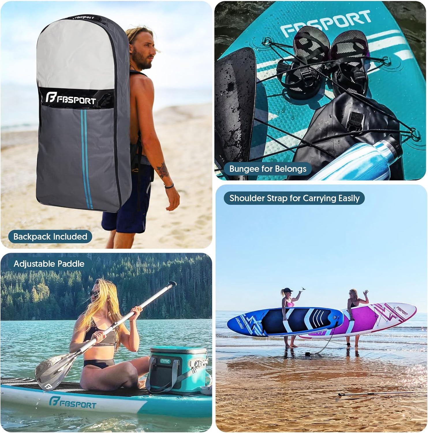 Detalle de FBSPORT Aufblasbares SUP Board – Stand Up Paddling Board mit verstellbarem Aluminium-Paddel, Pumpe und Komplettset