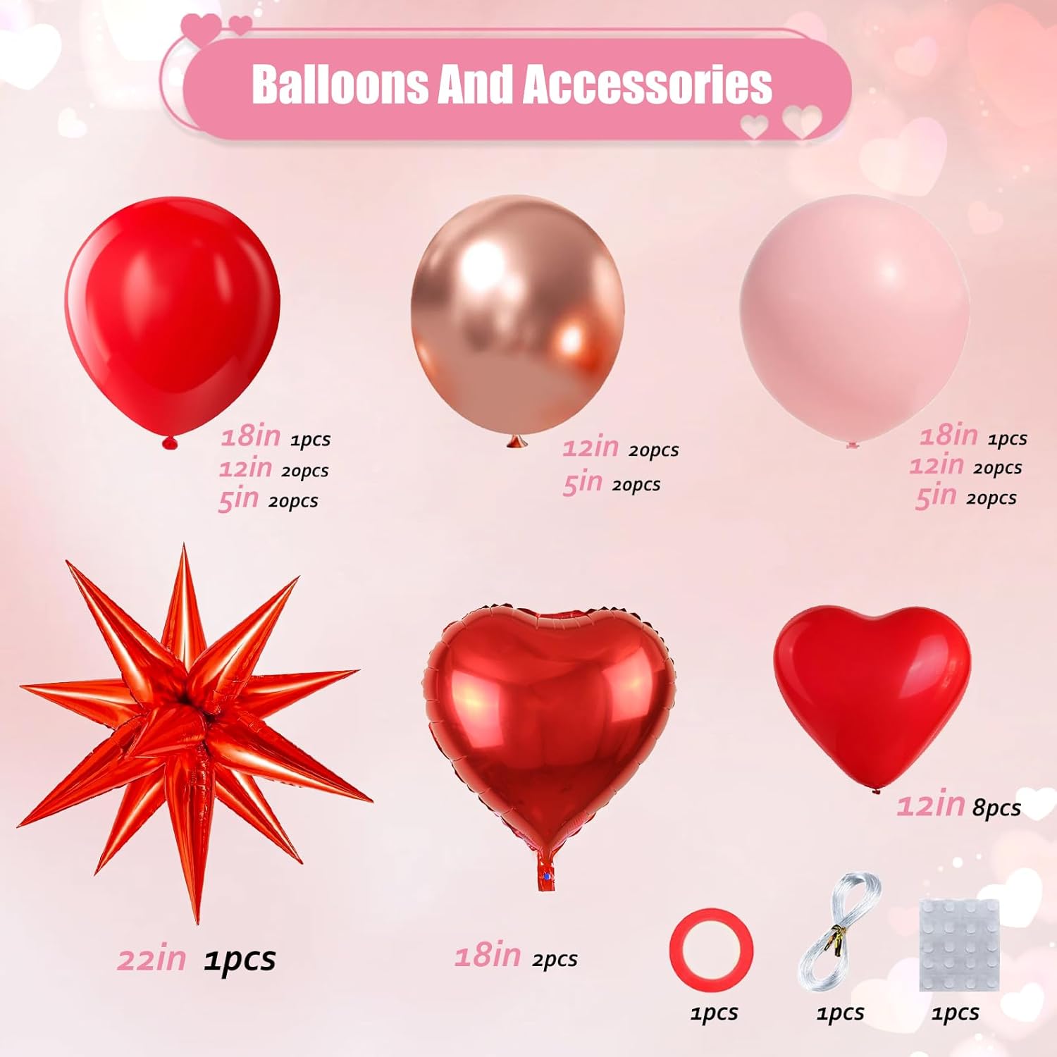 Thumbnail 1 de KARLURE Mothers Day Balloon Arch Kit (Pink, Red & Rose Gold) — 138-Piece Heart Balloon Garland