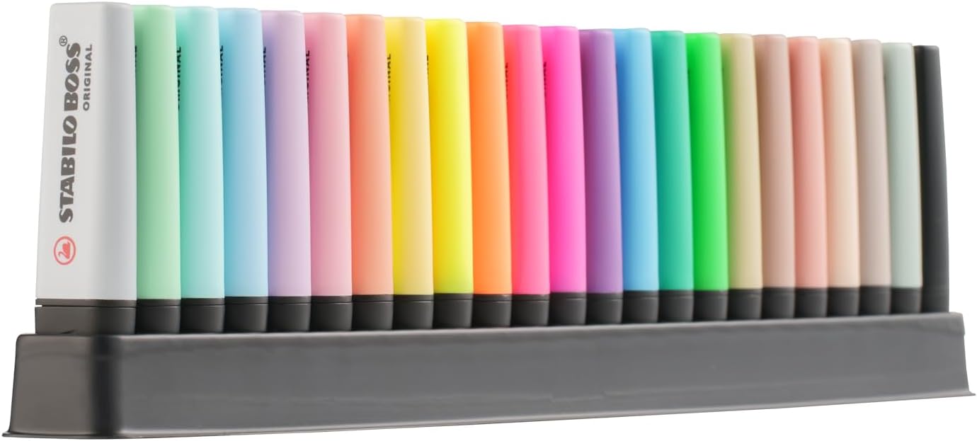 STABILO Boss Original 23er Tischset – Neon-, Pastell-, Naturfarben und Schwarz