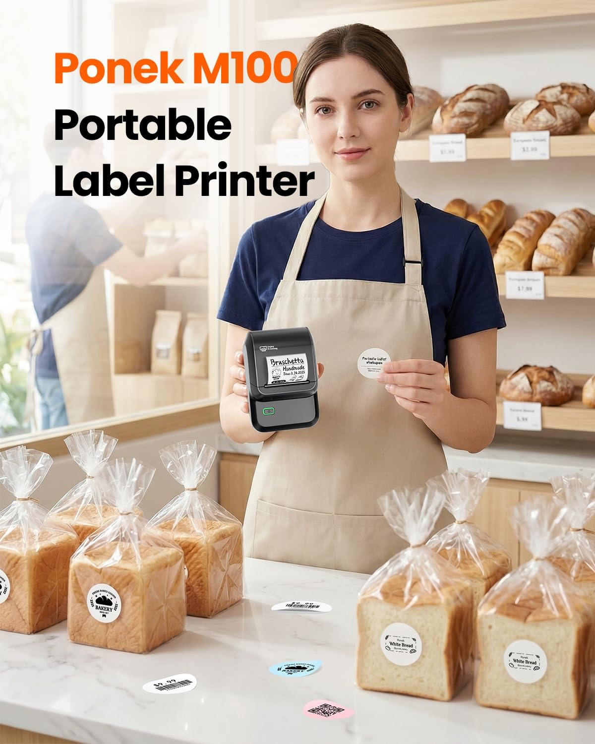 Detalle 2 de Ponek M100 Label Maker, 203 DPI Bluetooth Thermal Printer, 0.78–2-Inch Labels