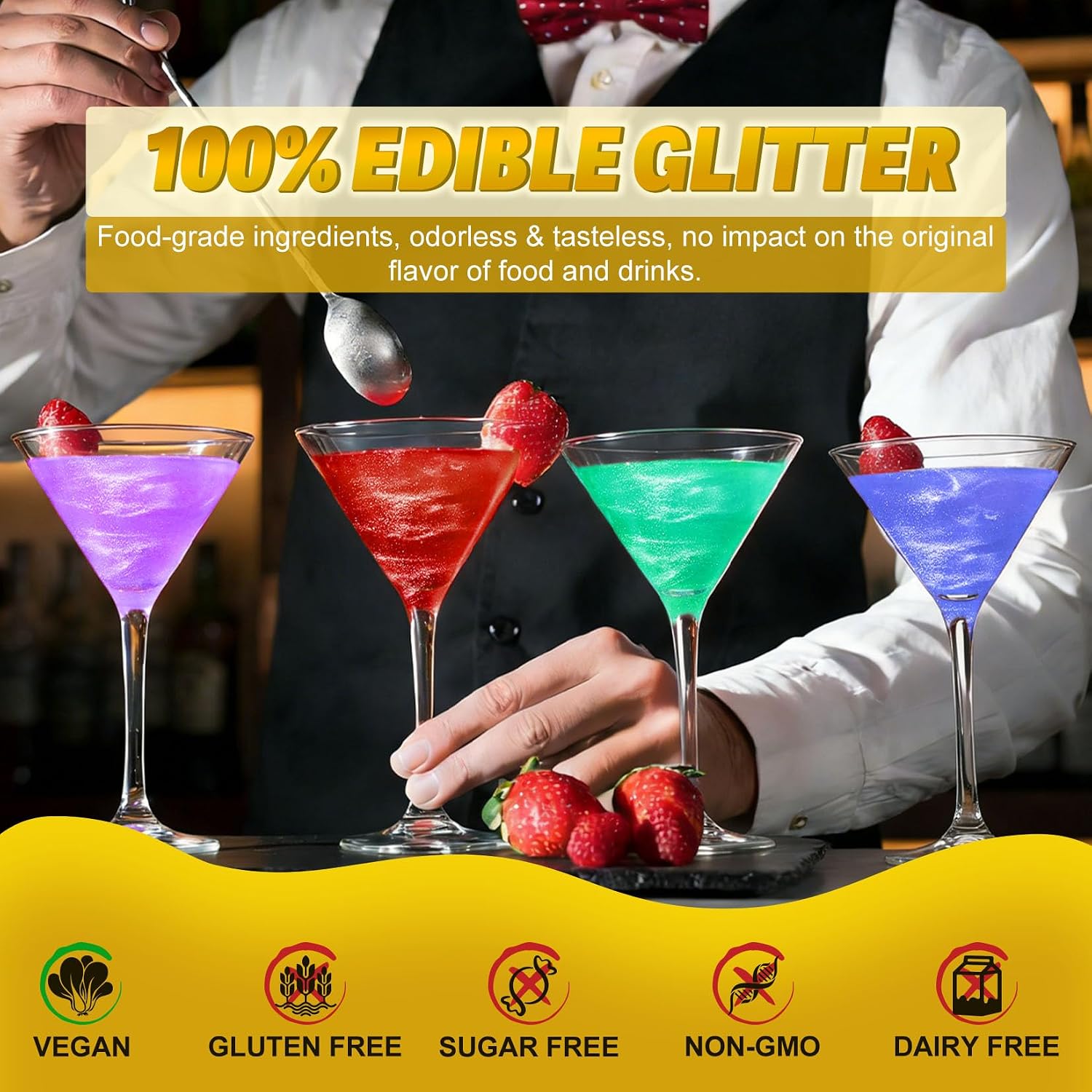 Detalle 2 de Betifood 16-Color Edible Glitter for Drinks, Cakes, and Icing
