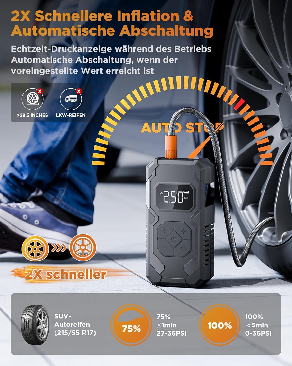 Thumbnail 2 de Tiiletzote Elektrische Luftpumpe 150 PSI Reifenpumpe ⛽️