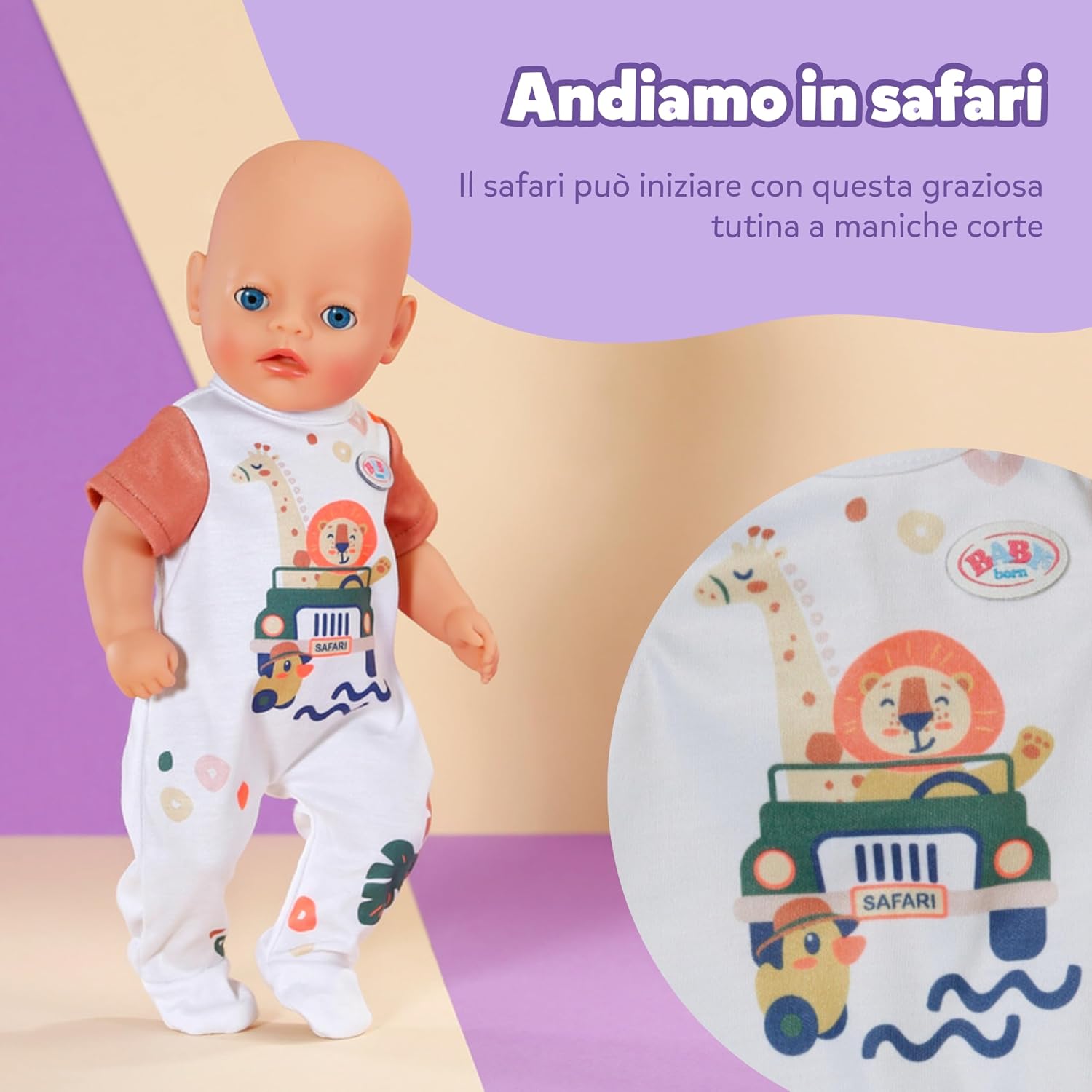 Detalle de Baby born tutina con motivo giungla e maniche corte, per bambole da 36 cm