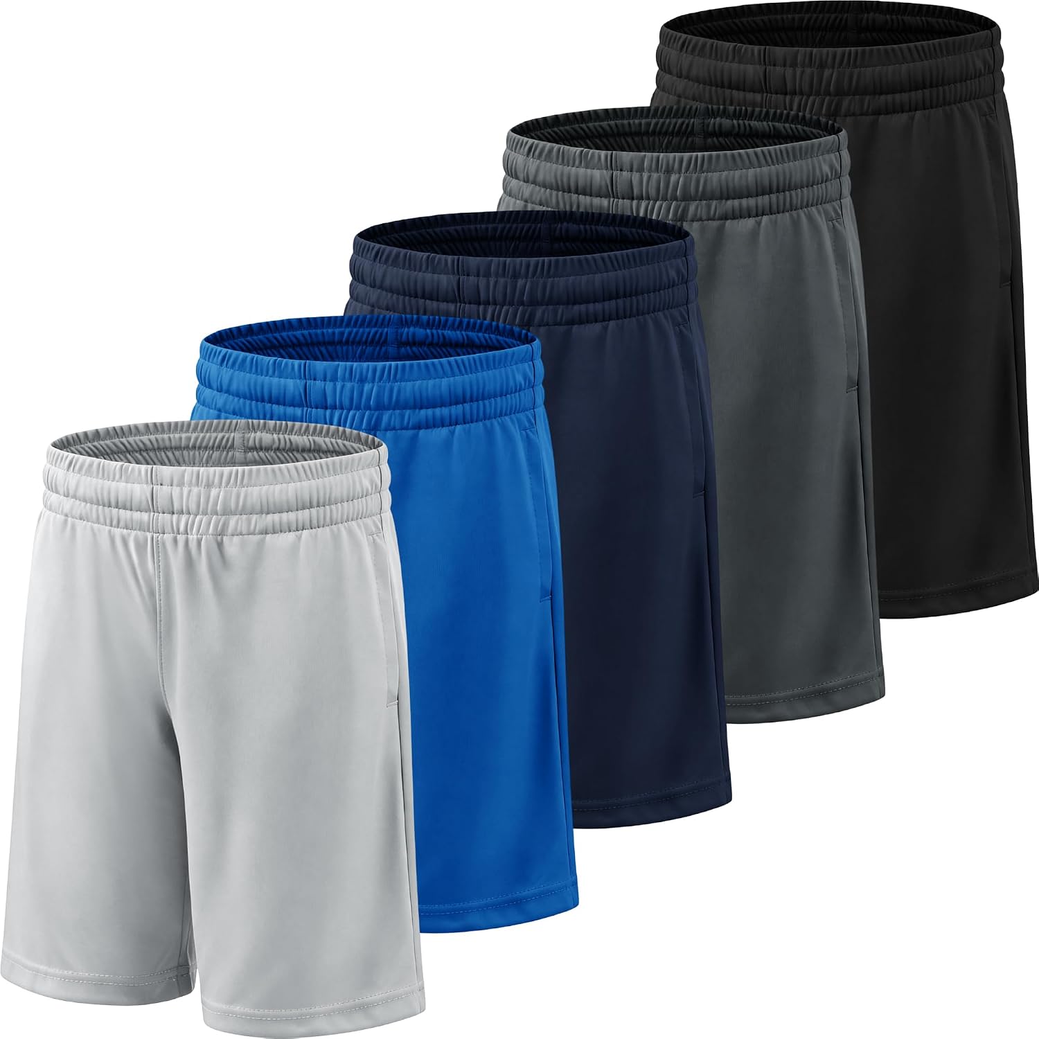 Detalle de YOIOWVY 5er Pack Kurze Hosen Jungen – atmungsaktive Funktionsshorts für Laufen, Basketball & Fußball