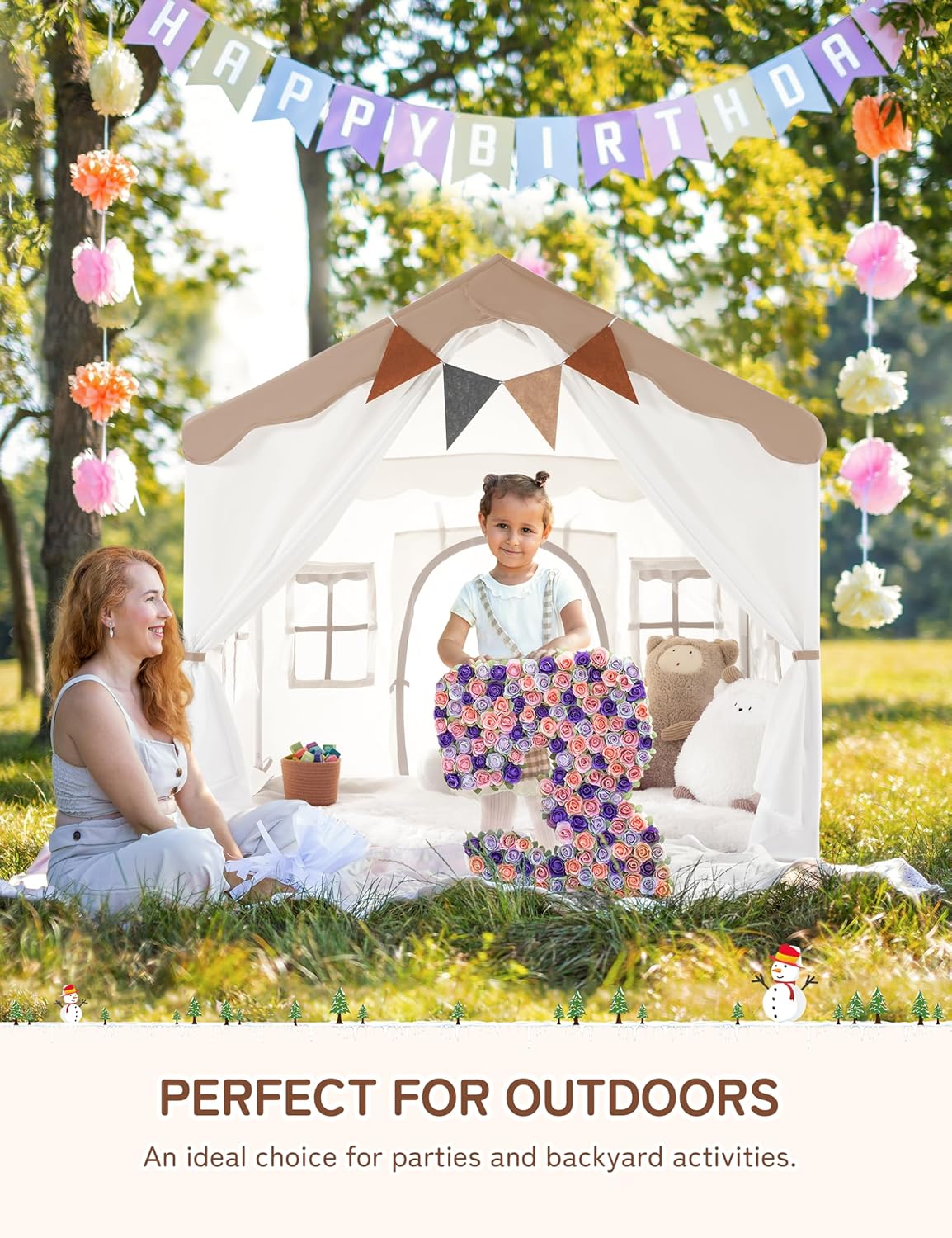 Thumbnail 4 de Besrey 2-in-1 Kids Play House Tent (Princess style) with lights, pad and 2 doors – indoor toddler tent